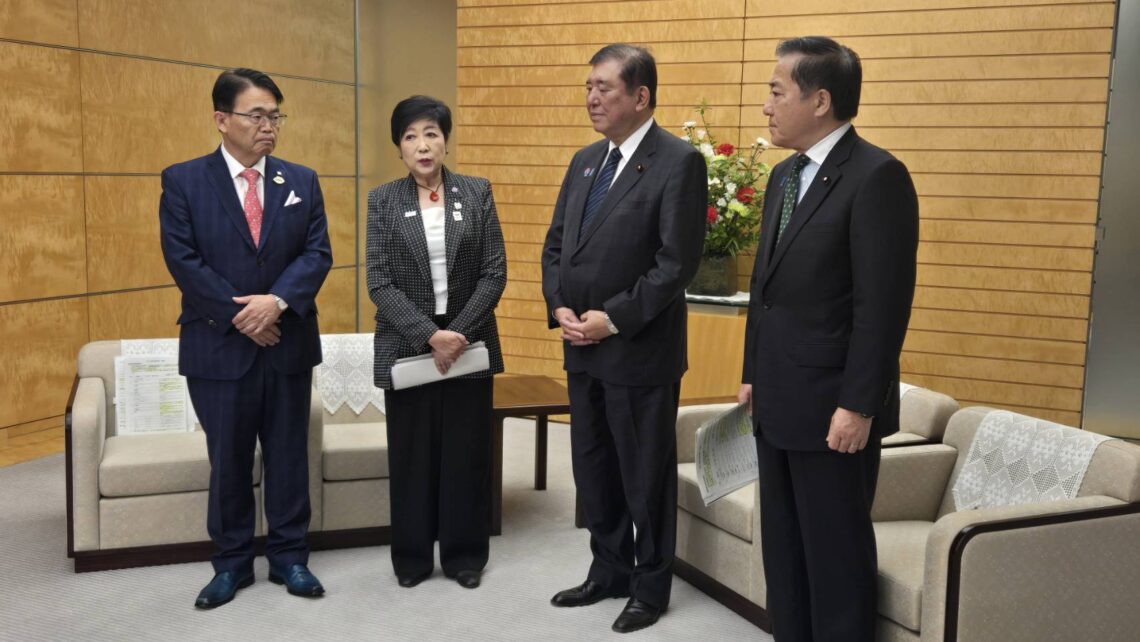小池都知事と大村県知事と石破総理の面談に長島昭久が同席